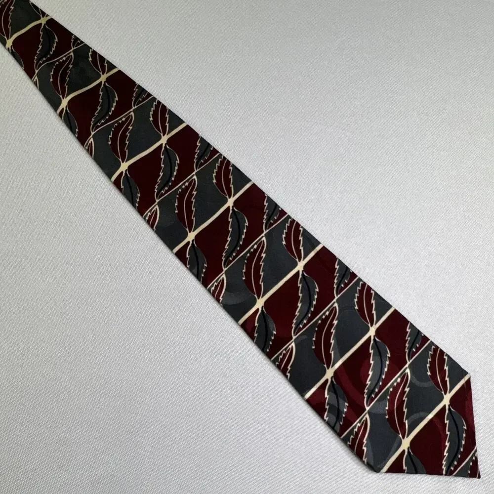 Colours By Alexander Julian Men’s Silk Tie Burgundy Gray Leaf Print